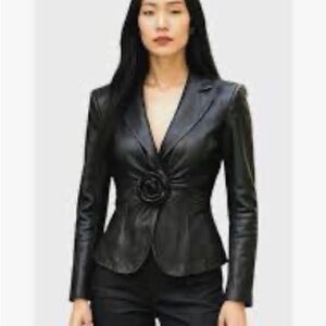 Armani Collezioni Black Leather Blazer